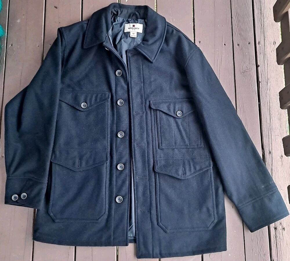 Vintage Woolrich Wool Jacket Men's Size L Black Button Up Collard Fall Winter